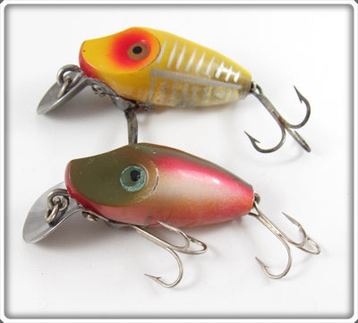 Vintage Heddon Rainbow & Yellow Shore Midget Digit Lure Pair