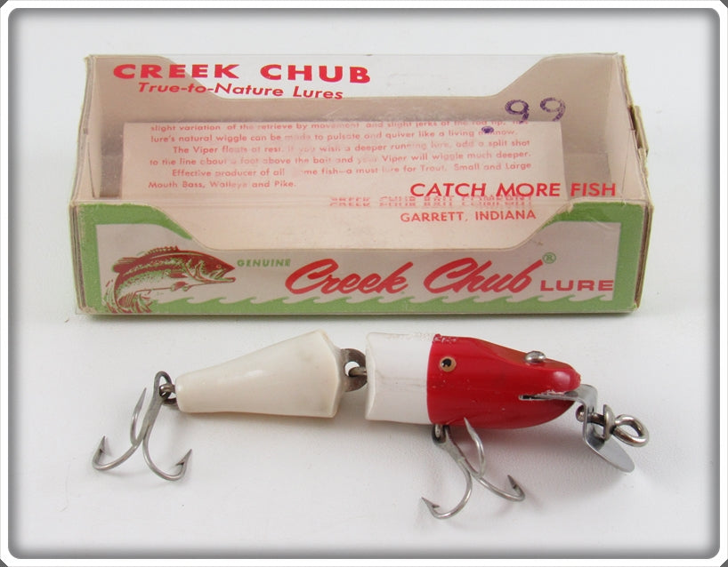Vintage Creek Chub Red & White Jointed Spinning Pikie In Box