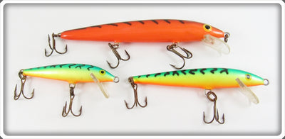 Rapala Fire Tiger & Orange Tiger Minnow Lot Of Three Lures