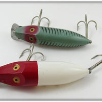Heddon Green Shore & Red Head White River Runt Spook Floater Pair