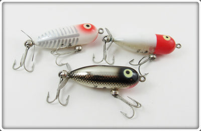 Heddon White Shore, Red/White, & Black Chrome Tiny Torpedo Lot Of Three
