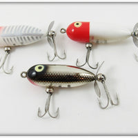 Heddon White Shore, Red/White, & Black Chrome Tiny Torpedo Lot Of Three