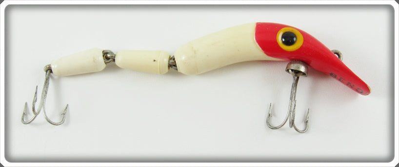 beno fishing lure Vintage Mill Run Products Co Red & White Beno Eel Lure For Sale