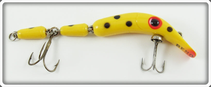 beno fishing lures Vintage Mill Run Products Co Yellow Black Spots Beno Eel Lure For Sale