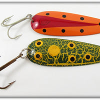 Lou J Eppinger Frog & Orange Black Spots Dardevle Spoon Pair 