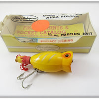 Vintage Fred Arbogast Yellow Silver Ribs 1/4 Oz Hula Popper Lure