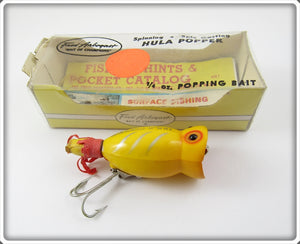 Vintage Fred Arbogast Yellow Silver Ribs 1/4 Oz Hula Popper Lure