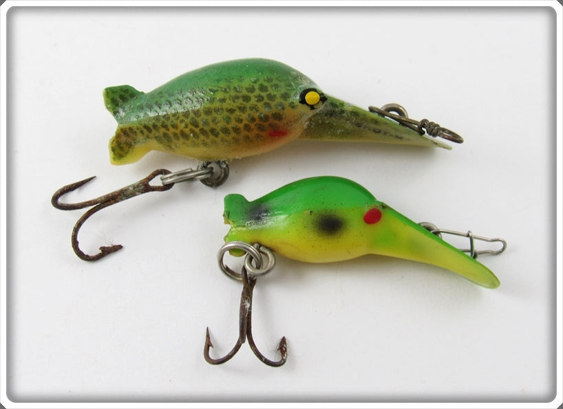 Vintage Luhr Jensen Green Scale & Frog Hot Shot Lure Pair For Sale