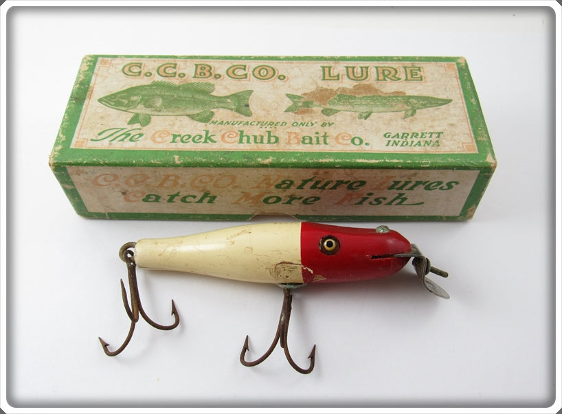 Vintage C.C.B.CO. Creek Chub Red & White Baby Pikie Lure In Box