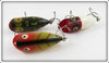Heddon Tiny Lucky 13 Lot Of Three: Bullfrog, Red/White, & Perch