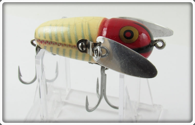 VINTAGE HEDDON CRAZY CRAWLER WOOD LURE in RED & WHITE SHORE