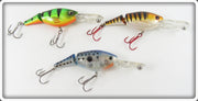 Green Tiger, Gold Tiger, & Spotted Jointed Minnow Lot Of Three Lures