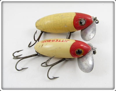 Arbogast Red & White Hula Popper Pair: One Early Wooden