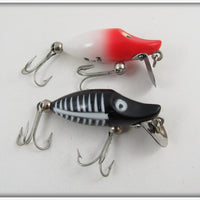 Heddon Red Head White & Black Shore Tiny Runt Pair