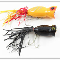 Fred Arbogast Yellow & Black Hula Popper Lure Pair