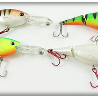 Fluorescent Green, White & Tiger Jointed Minnow Lot Of Four Lures