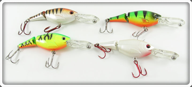 Fluorescent Green, White & Tiger Jointed Minnow Lot Of Four Lures