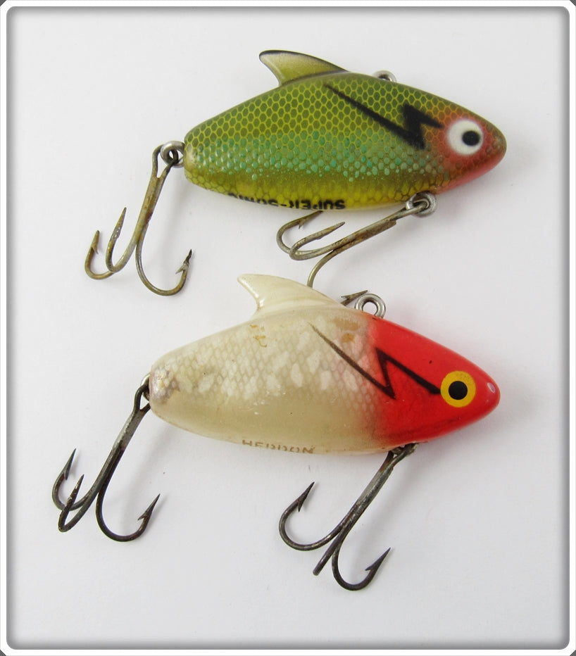 Vintage Heddon Perch & Red Head White Super Sonic Lure Pair For Sale