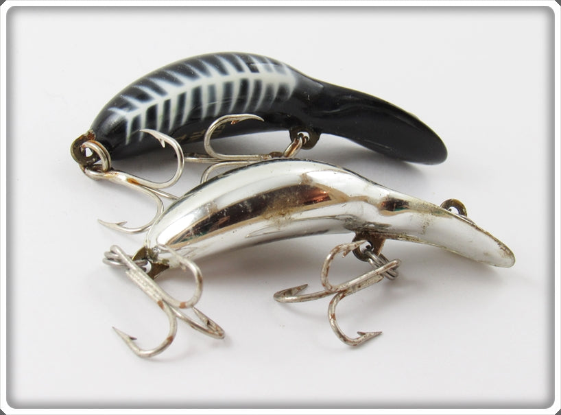 Vintage Heddon Chrome & Black Scale Tiny Tad Lure Pair