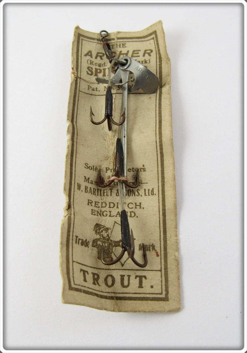Vintage Antique W Bartlett & Sons Trout Size Archer Spinner Lure On Card