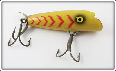 Vintage Pflueger Yellow Body Red Stripes Poprite Lure 8543