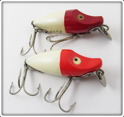 Vintage Heddon Red Head White Midget River Runt Lure Pair