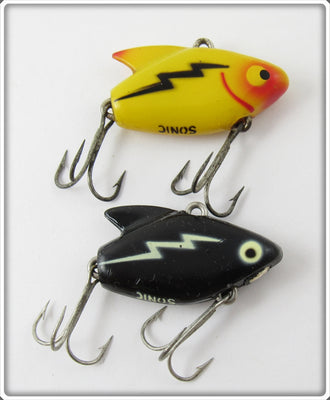 Vintage Heddon Yellow Black Lightning & Black White Sonic Lure
