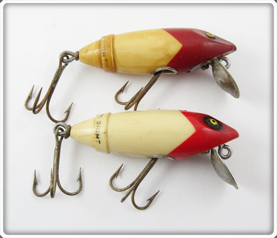 Vintage South Bend Red Arrowhead White Fish Obite Lure Pair