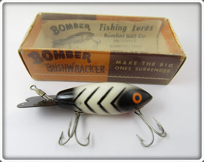 Vintage Bomber Bait Co White Black Ribs 506 Lure In 5401S Box