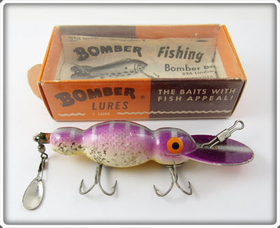 Vintage Bomber Bait Co Purple Back Silver Sparkle Water Dog In 321 Box