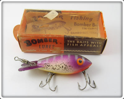 Vintage Bomber Bait Co Purple Back Silver Sparkle 371 Lure In 315 Box