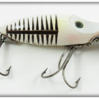 Vintage Heddon Pearl & Black Shore Minnow River Runt Lure