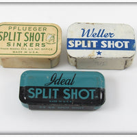 Vintage Pflueger, Weller & Ideal Split Shot Tin Lot Of Three