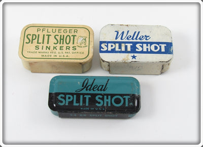 Vintage Pflueger, Weller & Ideal Split Shot Tin Lot Of Three