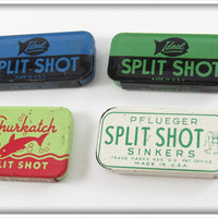 Ideal, Shurkatch & Pflueger Split Shot Tin Lot Of Four