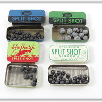 Ideal, Shurkatch & Pflueger Split Shot Tin Lot Of Four