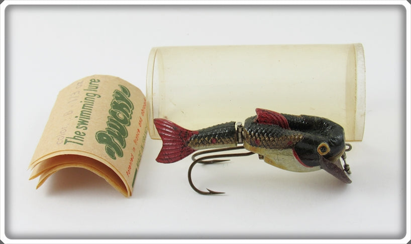 Vintage Plucky Black & Red Fish Lure In Tube With Paper