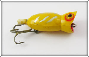 Vintage Arbogast Yellow Silver Ribs Flyrod Hula Popper Lure