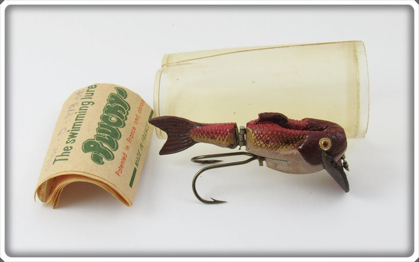 Vintage Plucky Red & White Fish Lure In Tube With Paper