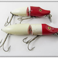 Vintage Heddon Red Head White Jointed River Runt Lure Pair