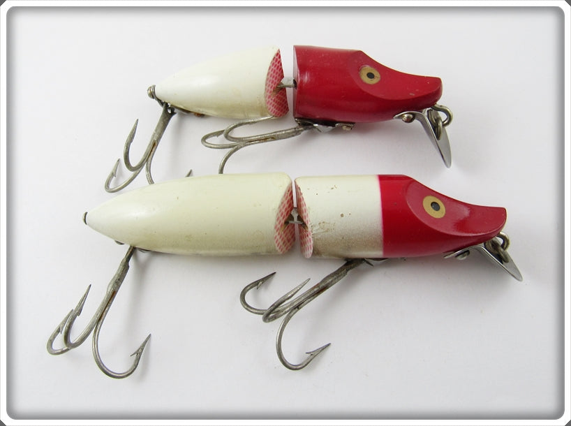 Vintage Heddon Red Head White Jointed River Runt Lure Pair