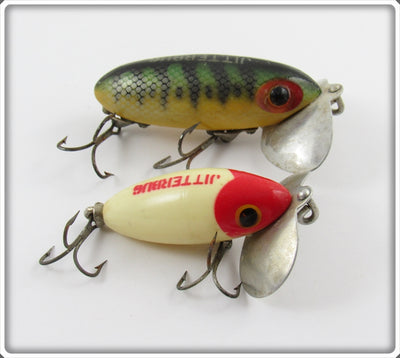 Arbogast Jitterbug Pair Perch & Red Head White Body