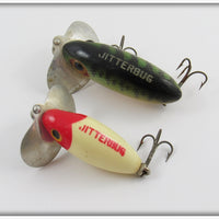 Arbogast Jitterbug Pair Perch & Red Head White Body