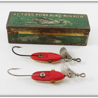 Vintage Al Foss Red Oriental Wiggler Lure Pair In One Tin