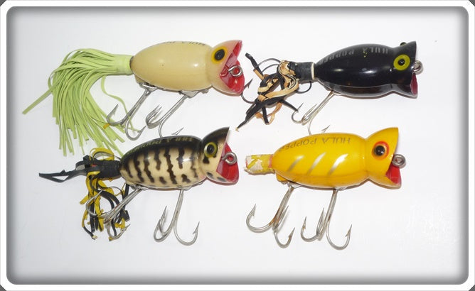 Arbogast Hula Popper Lot: Lum, Black, Yellow Shore, And Coachdog