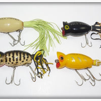 Arbogast Hula Popper Lot: Lum, Black, Yellow Shore, And Coachdog