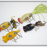 Arbogast Hula Popper Lot: Lum, Black, Yellow Shore, And Coachdog