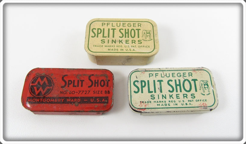 Montgomery Ward & Pflueger Split Shot Tin Lot Of Three