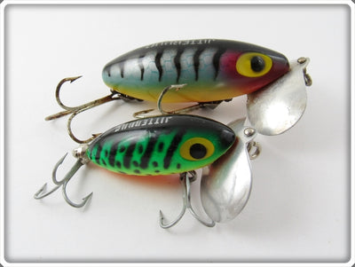 Vintage Fred Arbogast Perch & Fire Tiger Jitterbug Lure Pair