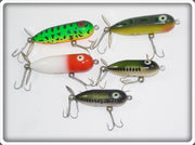 Heddon Tiny Torpedo And Baby Torpedo Lot: GRA, BullFrog, Red/White, And Baby Bass